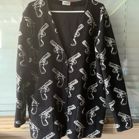 YSL gun pop black white long sleeve cardigan - Picture 2 of 5